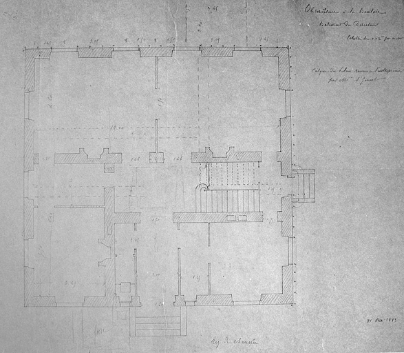 Bâtiment du directeur [plan du rez-de-chaussée], 1883.