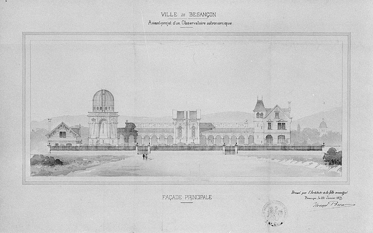 Avant projet d'un observatoire astronomique. Façade principale, 1879.