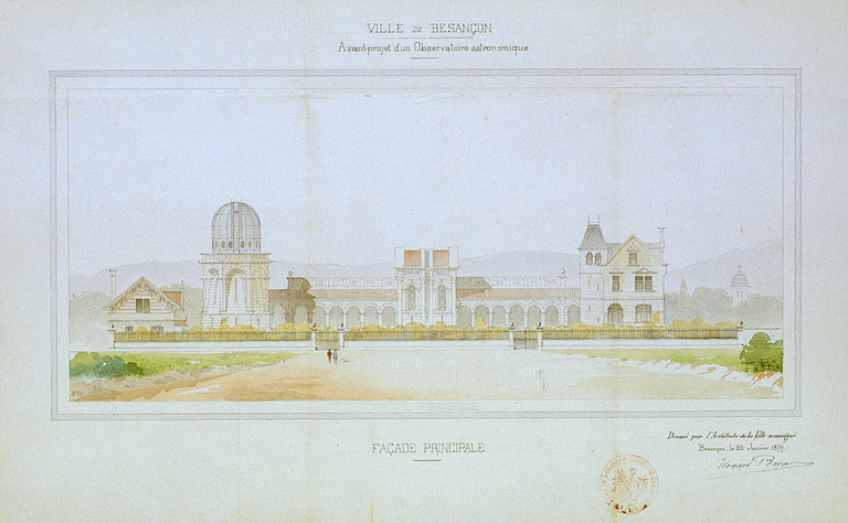 Avant projet d'un observatoire astronomique. Façade principale, 1879.