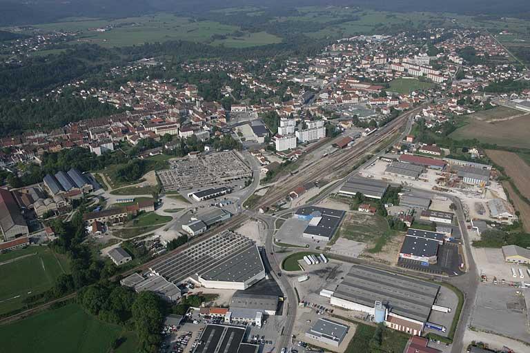 Vue aérienne du quartier de la gare, depuis l'est.