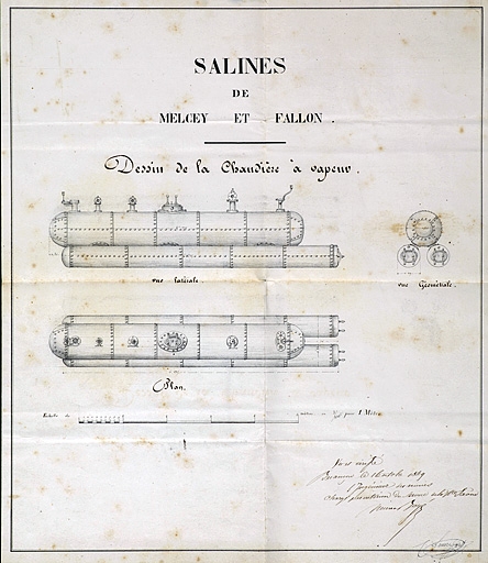 Salines de Melcey et Fallon [dessin de la chaudière à vapeur].