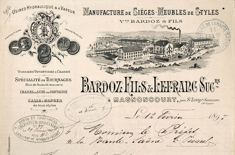 Manufacture de sièges - Meubles de styles Vve Bardoz et Fils - Bardoz fils et Lefranc successeurs à Magnoncourt.