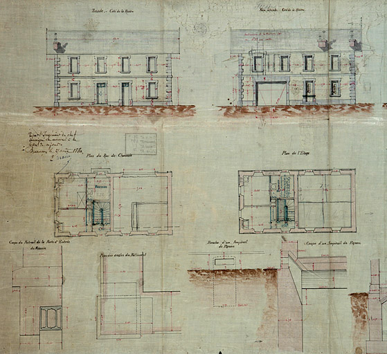 [Projet de maison d'éclusier sur l'île de Tarragnoz : plans et élévations], 1880.