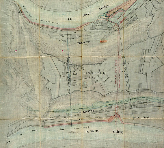 Dérivation sous la citadelle de Besançon. Plan de la dérivation et de ses abords, 1877.