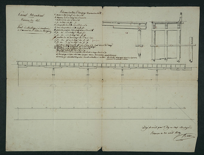 Pont de hallage à construire à l'amont de l'écluse de Taragnoz, 1829.