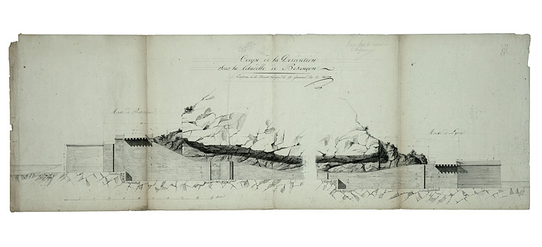 Canal Monsieur. Coupe de la dérivation sous la citadelle de Besançon, 1803.