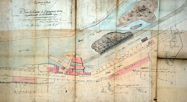 Plan de l'usine de Taragnoz faubourg de Besançon appartenant à Mr Rebattu de Dijon, levé en octobre 1820 [minute], 1821.