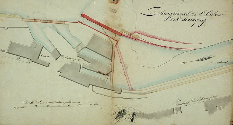 Plan général de l'écluse de Tharagnoz, 1826.