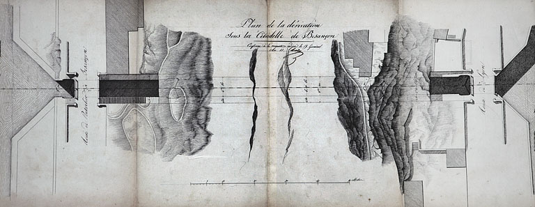 Canal Monsieur. Plan de la dérivation sous la citadelle de Besançon, 1803.