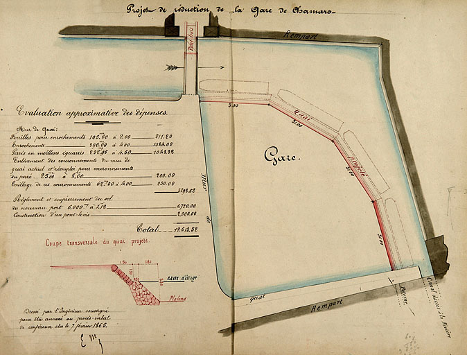 Projet de réduction de la gare de Chamars, 1865.