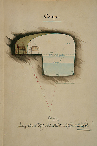 Dérivation sous la citadelle de Besançon. Dessin d'une gare d'évitement dans le tunnel [coupe], 1879.