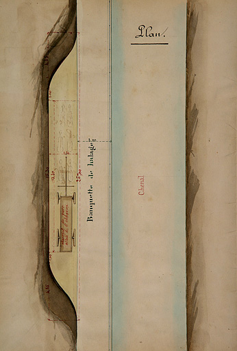 Dérivation sous la citadelle de Besançon. Dessin d'une gare d'évitement dans le tunnel [plan], 1879.