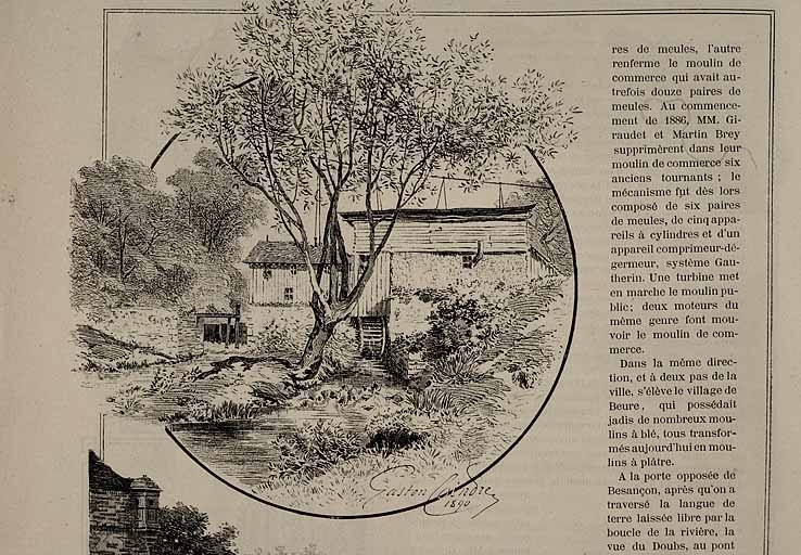 [Le 2e moulin de la Mouillère (moulin amont dit le Grand Moulin)], 1890 ? Gravure