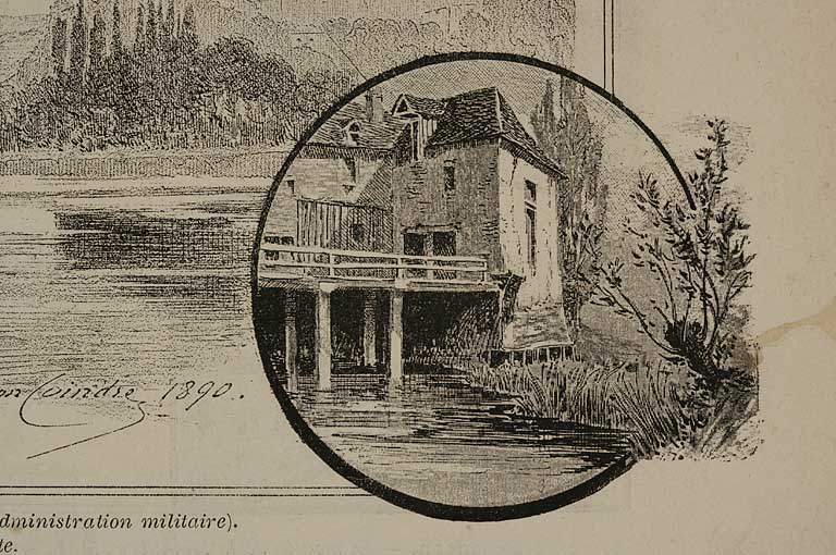 [Le moulin de Rivotte, détail : restitution], 1890 ?