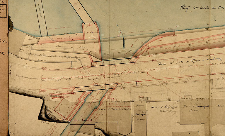 Dérivation sous la citadelle de Besançon [...] Dessins du pont sous la route nationale n° 83 à Taragnoz [plan], 1877.