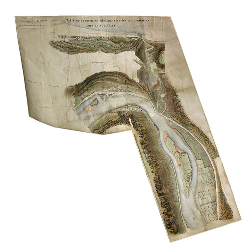 Canal Monsieur. Plan de la partie de Besançon relative à la dérivation sous la citadelle, 1803.