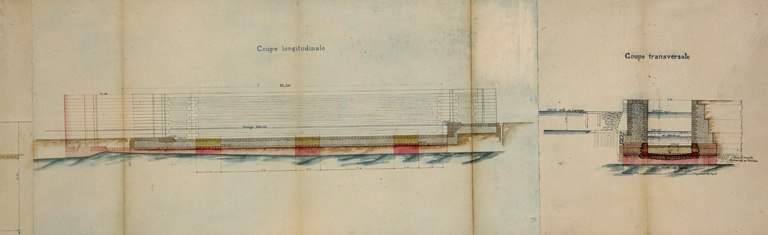 Abaissement du radier de l'écluse n° 49 de la Malate. Plan et coupes, 1882.