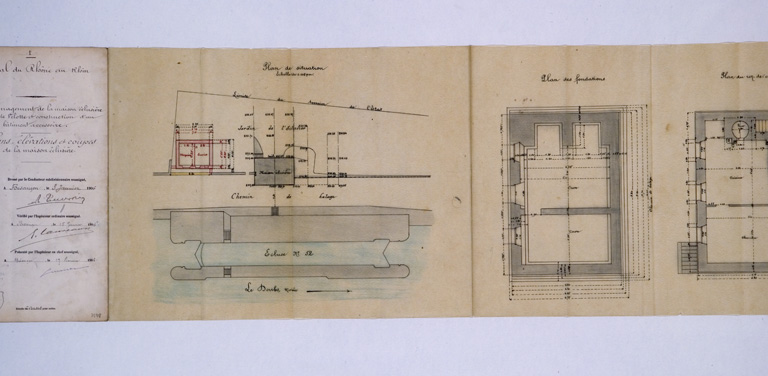 Aménagement de la maison éclusière n° 52 de Velotte et construction d'un bâtiment accessoire [...] Maison actuelle. [Détail : ] Plan de situation [et] Plan des fondations, 1906.