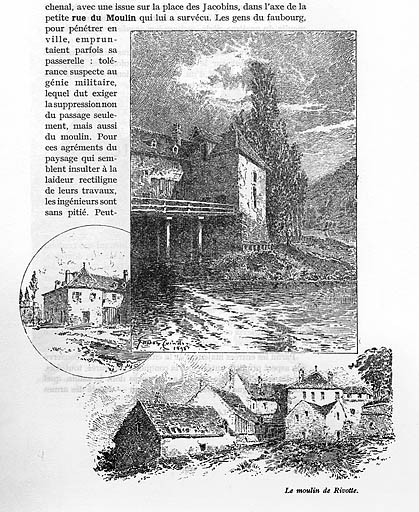 Le moulin de Rivotte [restitution], 1898. Gravure.