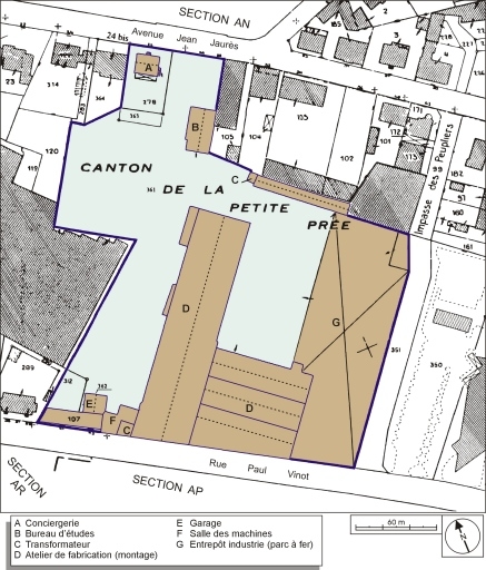Plan-masse et de situation. Extrait du plan cadastral numérisé, 2005, section AO, 1:1000 réduit à 1:2000.