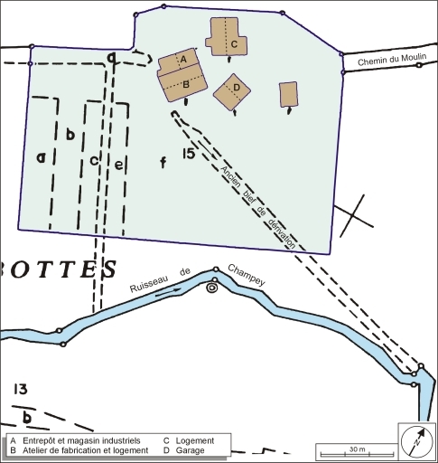 Plan-masse et de situation. Extrait du plan cadastral numérisé, 2005, section ZA, 1:2000 agrandi à 1:1000.