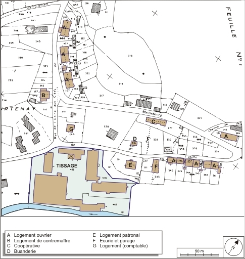 Plan-masse et de situation. Extrait du plan cadastral numérisé, 2006, section AB, 1:1000 réduit à 1:1750.