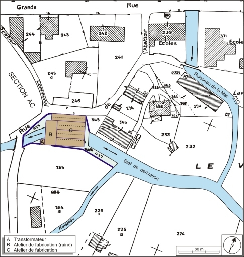 Plan-masse et de situation. Extrait du plan cadastral numérisé, 2005, section AB, 1:2000 agrandi à 1:1000.