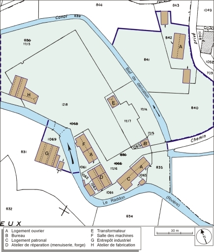 Plan-masse et de situation. Extrait du plan cadastral numérisé, 2005, section H, 1:1000.