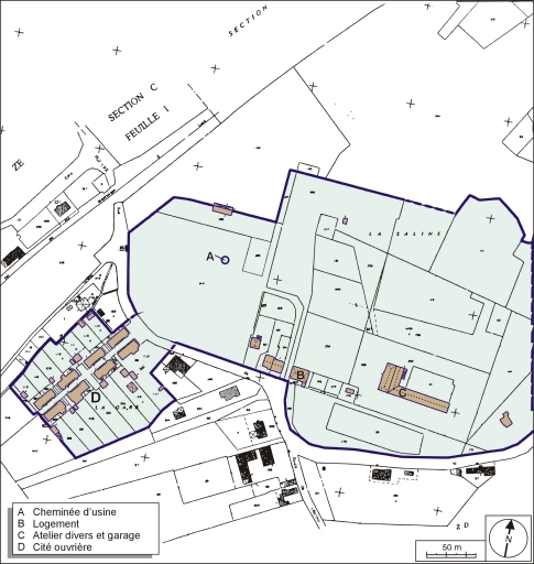 Plan-masse et de situation. Extrait du plan cadastral numérisé, 2005, section D, 1:1000 réduit à 1:3000.