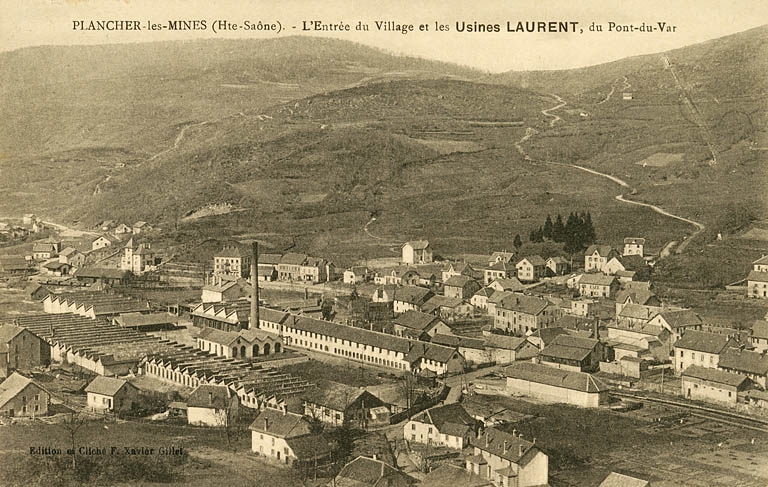 Plancher-les-Mines (Hte-Saône)- L'entrée du Village et les usines Laurent, du Pont du Var.