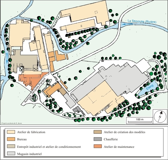 Plan-masse de l'usine. D'après un plan de l'entreprise, mis au net par André Céréza.