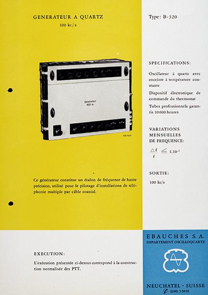 [Exemple d'appareil du département Oscilloquartz :] Générateur à quartz type B-320, vers 1955.