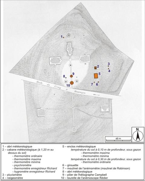 Localisation des différents points d'observation météorologiques en 1892.