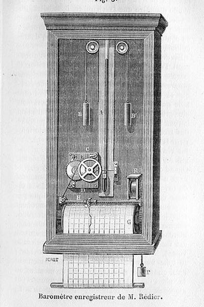 Baromètre et instrument d'enregistrement (baromètre enregistreur Redier)