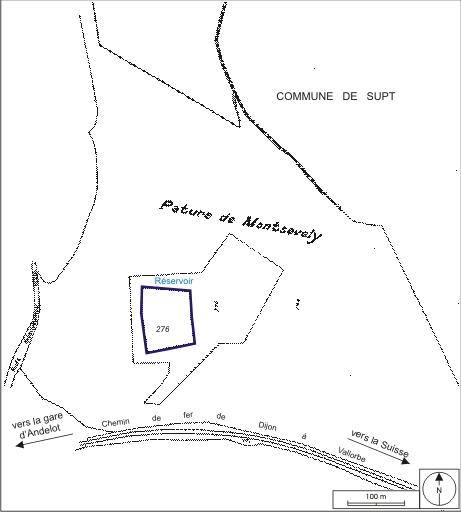 Plan-masse et de situation du réservoir de la Pâture de Montsevely.