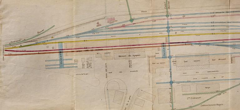 Gare de Champagnole. Amélioration des installations P.V. Plan général (Etat projeté) [détail de la partie gauche], 1924.