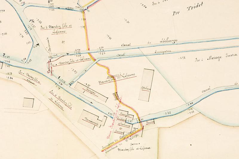 Plan et détails [plan de situation de l'usine Bardoz fils et Lefranc].
