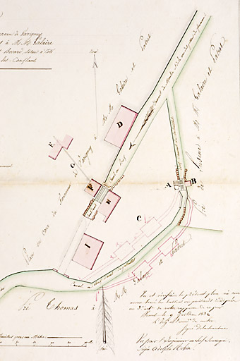 Plan géométrique du patouillet et bocard dépendant du haut fourneau de Varigney [...].