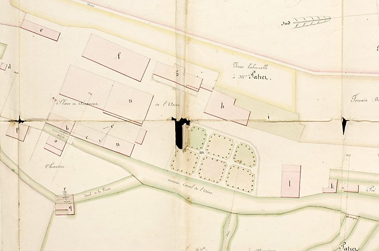 Plan géométral du cours d'eau et des batiments composant de l'usine de Varigney [...]