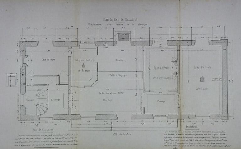 Bâtiment des voyageurs pour Station de 2e classe. Type de la Cie de Paris - Lyon - Méditerranée. C 3. Plan du rez-de-chaussée, 1880.