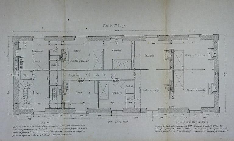 Bâtiment des voyageurs pour Station de 2e classe. Type de la Cie de Paris - Lyon - Méditerranée. C 3. Plan du 1er étage, 1880.