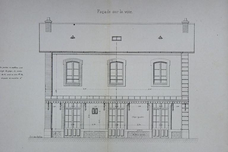 Bâtiment des voyageurs pour Station de 3e classe. Type de la Cie de Paris - Lyon - Méditerranée. C 9 [élévation postérieure], 1880.