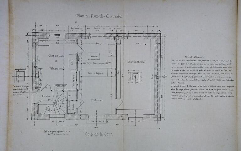 Bâtiment des voyageurs pour Station de 3e classe. Type de la Cie de Paris - Lyon - Méditerranée. C 9. Plan du rez-de-chaussée, 1880.