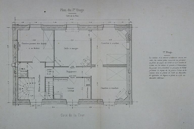 Bâtiment des voyageurs pour Station de 3e classe. Type de la Cie de Paris - Lyon - Méditerranée. C 9. Plan du 1er étage, 1880.