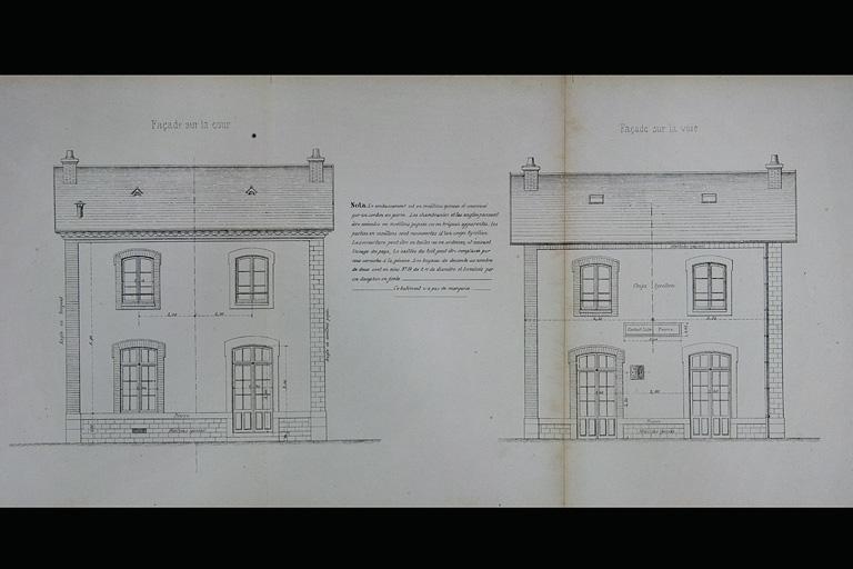 Bâtiment des voyageurs pour Station de 4e classe. Type de la Cie de Paris - Lyon - Méditerranée. C 11 [élévations antérieure et postérieure], 1880.