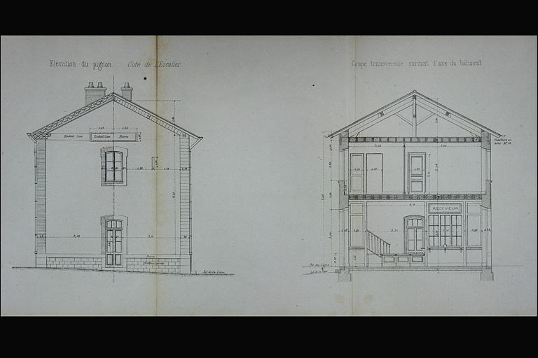 Bâtiment des voyageurs pour Station de 4e classe. Type de la Cie de Paris - Lyon - Méditerranée. C 11 [élévation latérale et coupe transversale], 1880.