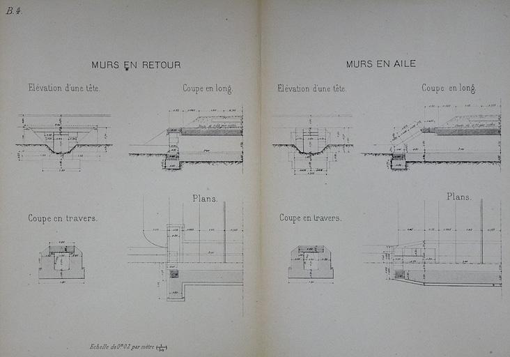 Aqueduc dallé de 0 m 60 d'ouverture. Type de la Compagnie Paris - Lyon - Méditerranée. B 4 [plans, coupes et élévations], 1879.