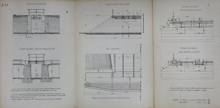 Pont sous rails à tablier métallique de 1 m 50 d'ouverture. Type de la Compagnie de Paris - Lyon - Méditerranée. E 29 [plan, coupes, élévation et détails], 1879.