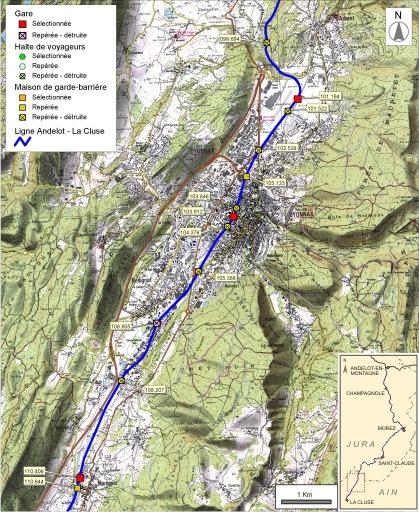 Carte et schéma de localisation des ouvrages : d'Arbent à Martignat.