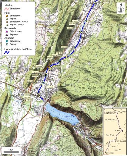 Carte et schéma de localisation des ouvrages : de Martignat à Montréal-La Cluse.